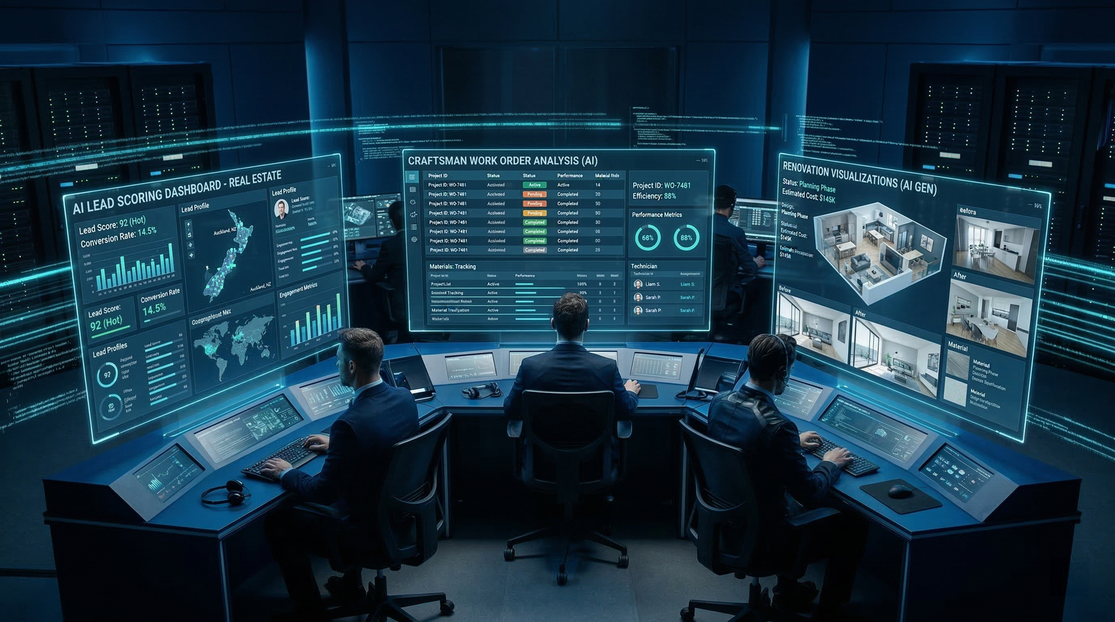 InnoBlocks KI-Command-Center mit holografischen Dashboards
