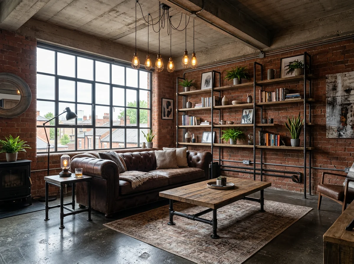Industrial eingerichtetes Wohnzimmer