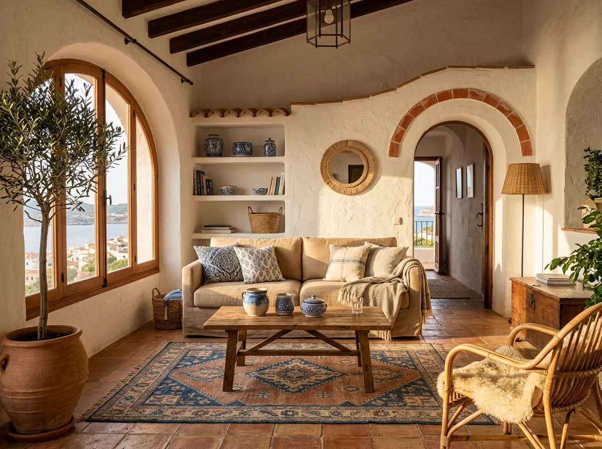 Mediterran eingerichtetes Wohnzimmer